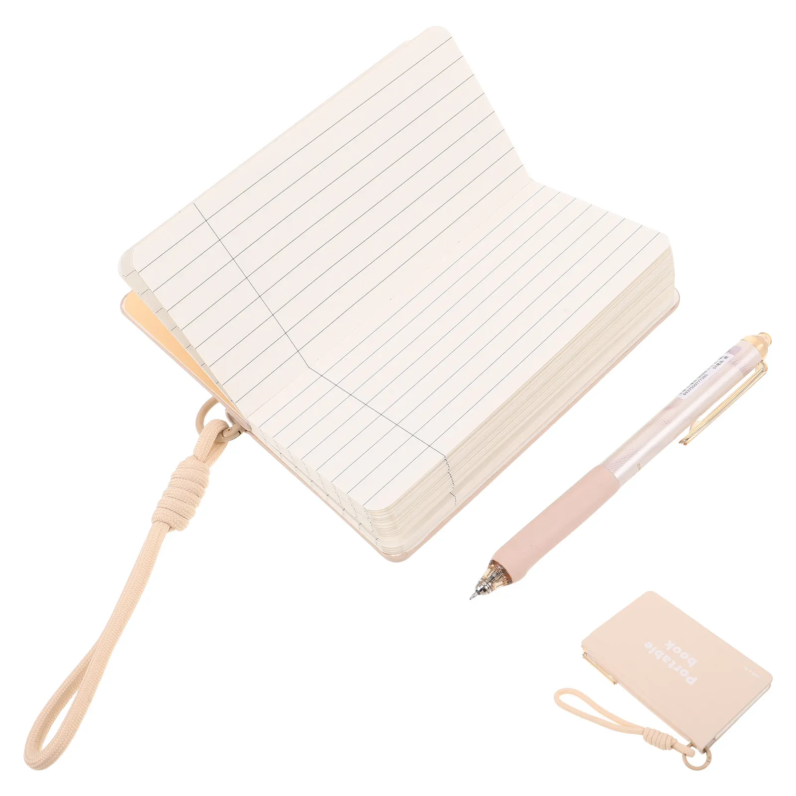 Pocket Notebook Portable Small Notepad Beige PU Cover Pen Slot Multifunctional Memo Pad Compact Office School Note Taking