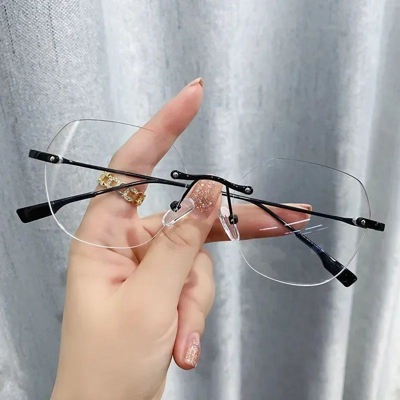 Ultralight Metal Rimless Reading Glasses Women Men Oversized Eyeglasses for Myopia -1.0 1.5 2.0 2.5 3.0 3.5 4.0 4.5 5.0 Gafas