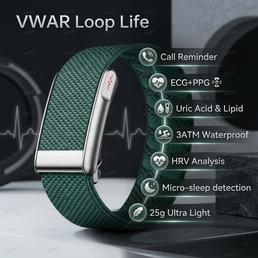 

VWAR Ultra-Light Fitness Tracker Uric Acid Blood lipids Smart Bracelet ECG Blood Pressure Call Reminder Men Women Health Band