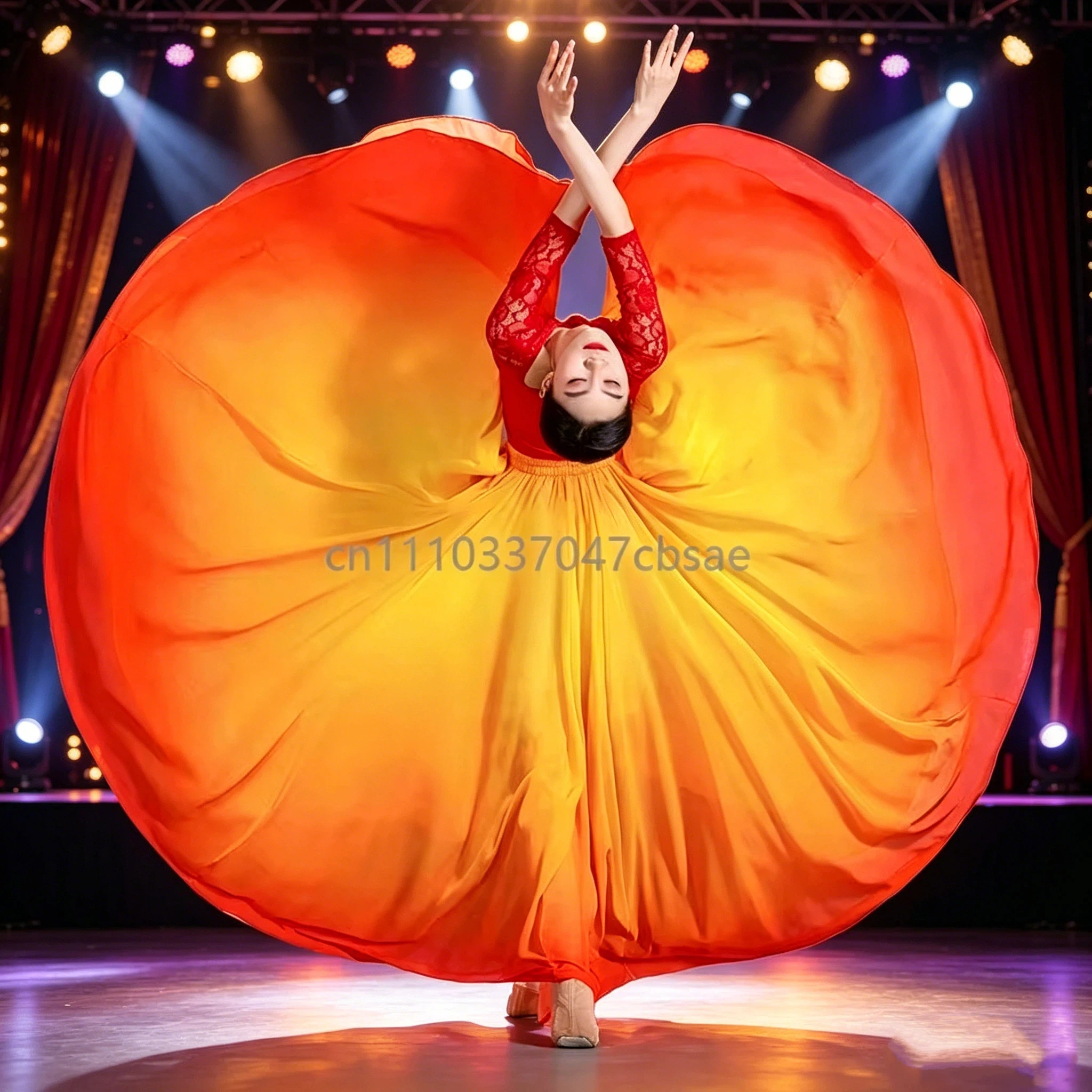 

Flowing Long Flamenco Gradient Belly Dance Skirt Women 720 Degree Sun Skirts Spanish Classical Dancer Performance Costume 2026