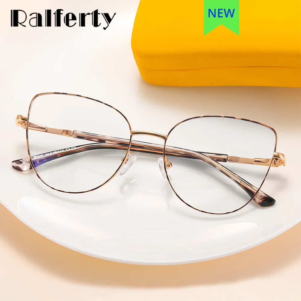 Ralferty 2024 Quality Ladies Eyeglasses Frame Fashion Anti Blue Light Glasses For Women Cat Eye Metal Rims Optical Frame Eyewear