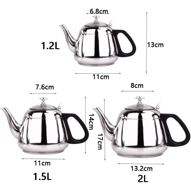 1.2L/1.5L/2L Stainless Steel Boiling Water Kettle Thicken Tea Pot Large Capacity Applicable Induction Cookers Gas Stoves Camping