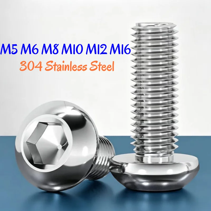 M5 M6 M8 M10 M12 M16 304 Stainless Steel Allen Socket Head Screws ISO7380 Hexagon Socket Button Head Screw