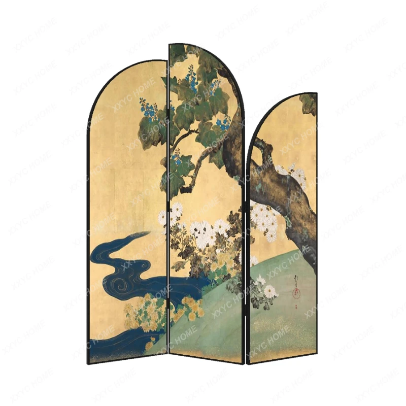 

Chinese Ancient Painting Screen Folding Accordion Partition Partition Flowers and Birds Background Blocking Zen Decoration