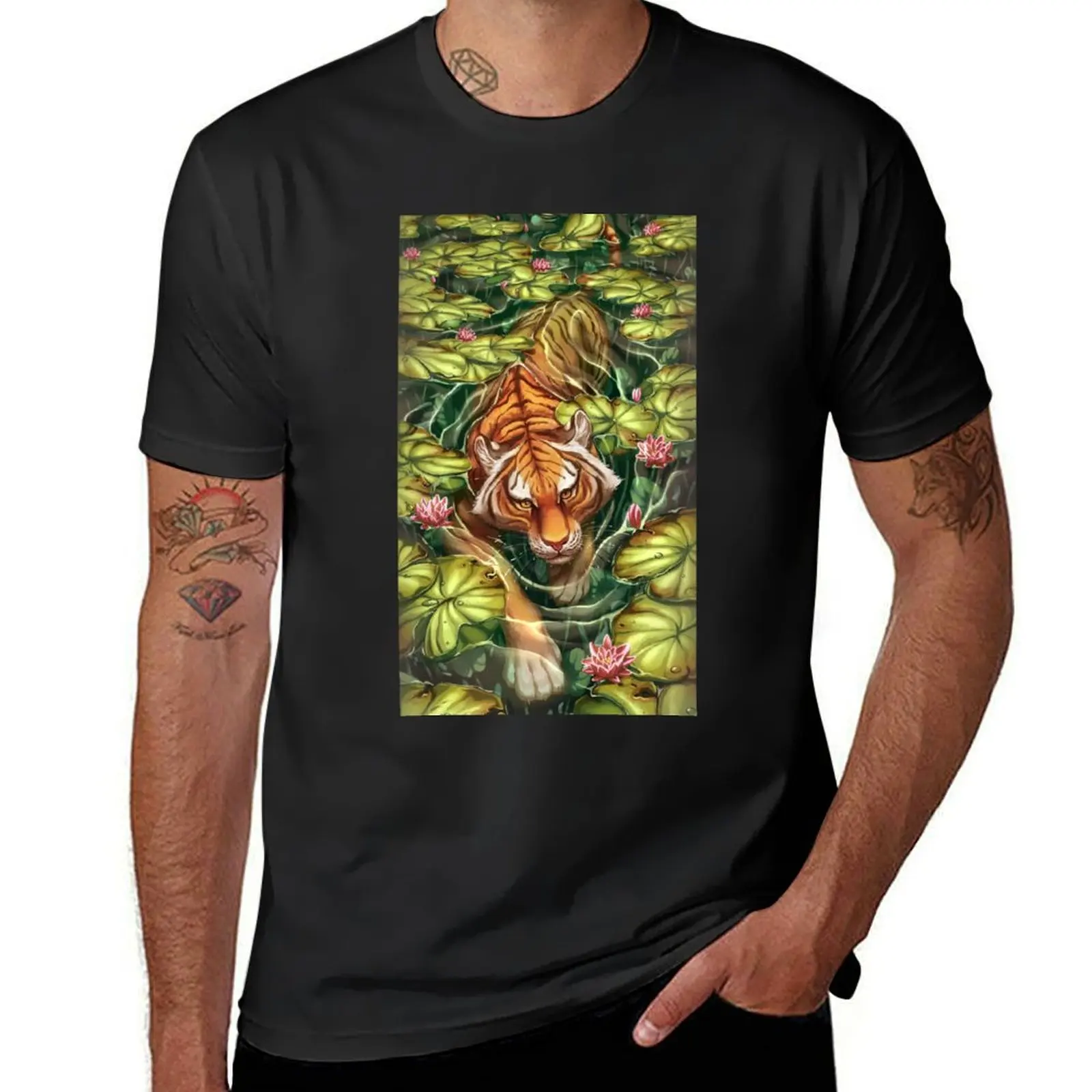 Tiger in the Lillies T-Shirt Short sleeve tee oversizeds for a boy clothes for men