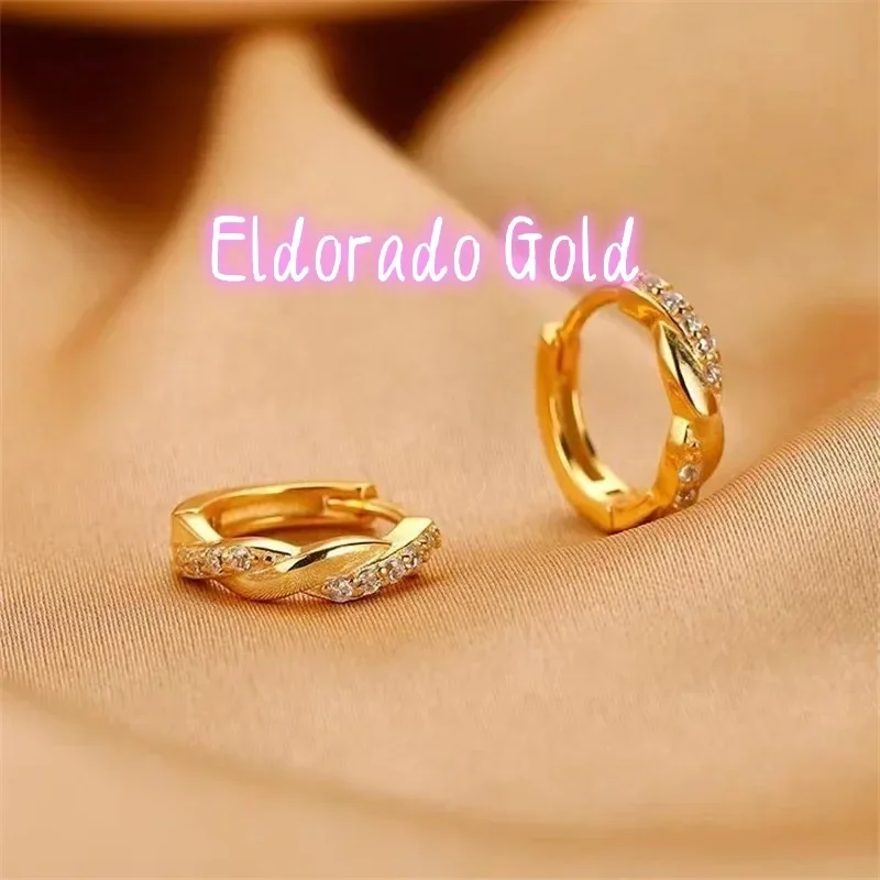 Eldorado Gold  Eldorado 2025 202518K Gold New Fashion Trend Circle Dot Drill Fried Dough Twists Earrings AU750 Lady Elegant Earr
