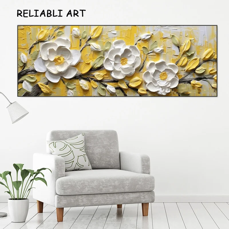Knife Painting White Yellow Flower Poster and Print Wall Art Pictures Poster and Print for Living Room Home Decor No Frame
