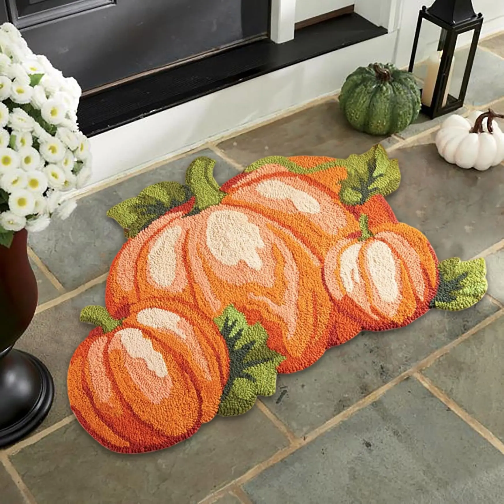 VIKAMA Pumpkin Shape Thanksgiving Rug Cute Soft Fall Bathroom Decor Non-Slip Water Absorbent Floor Mat for Bathroom Home Decor