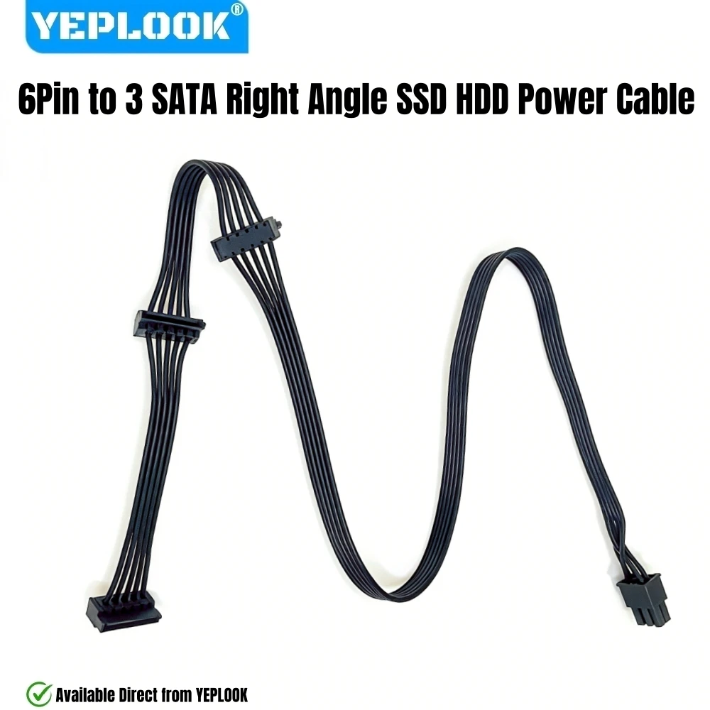 

YEPLOOK 6Pin to 3x SATA Right Angled, HDD SSD Power Cable for Corsair RM1000x, RM850x, RM750x, RM650x RM-x Type 4 Modular Powers