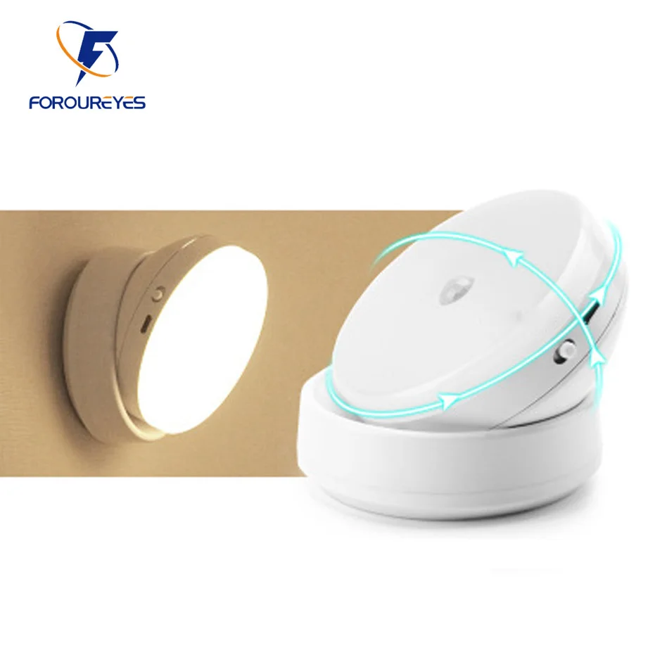 LED Night Light 360 Degree Rotating PIR Motion Sensor Lamp 6 LEDs lighting for Wardrobe Cupboard Closet Kitchen night light