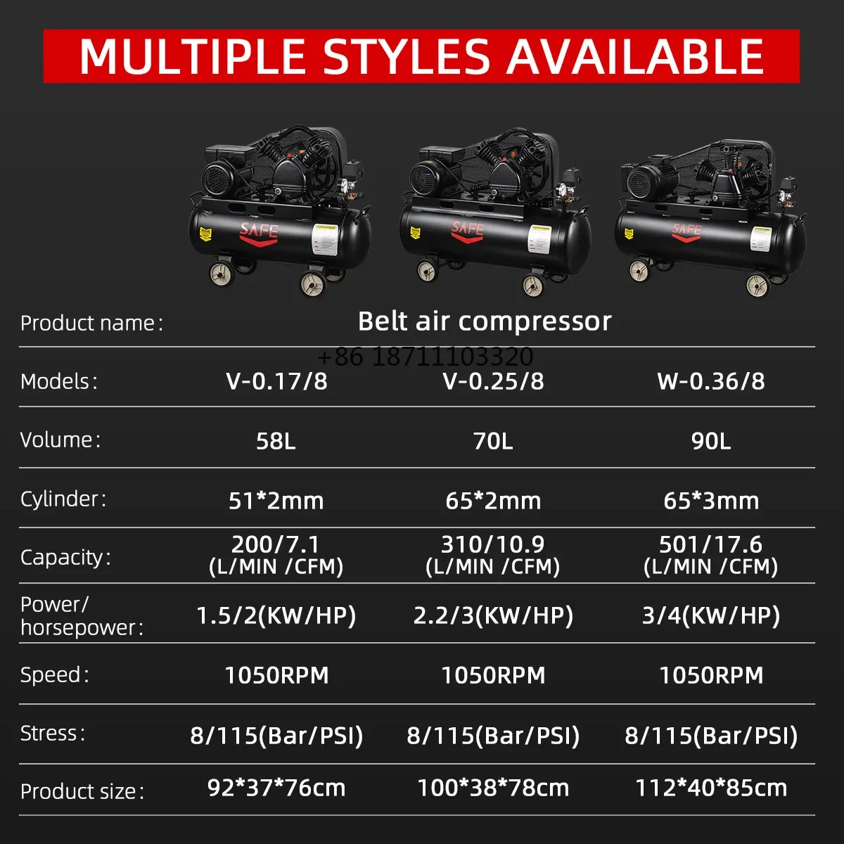 150-Liter Piston Air Compressor with Reliable Engine and Motor for Tyre Air Compression