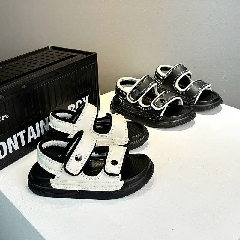 Sandalias de Cuero con Doble Correa para Niños y Niñas Pequeños, Modelo 2026, Nuevas Sandalias de Verano para Niños, Estilo Barefoot, Sencillas y Versátiles, Sandalias de Playa para Niños