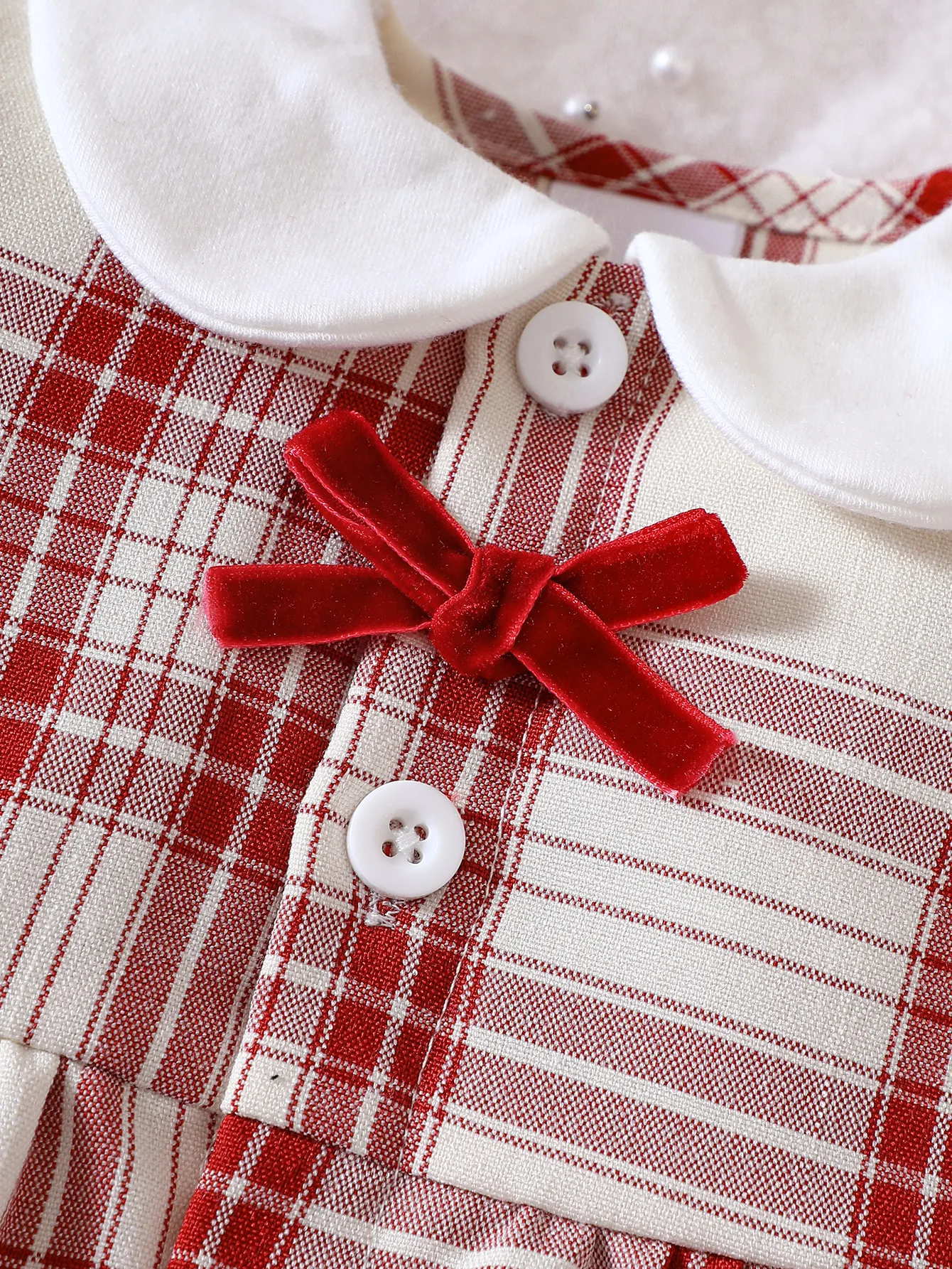 Spring Autumn Girls Dress Round Neck Long Sleeved Bow Button Checkered Fluffy Dress Fashionable Cute Infant Child