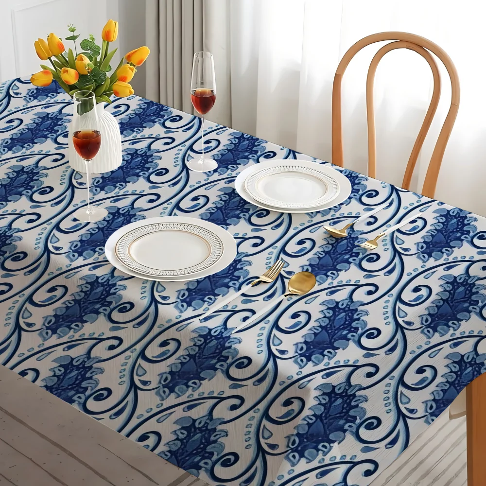 

Скатерть с узором пейсли, винтажный дизайн в стиле Эastren с цветами, листьями плюща и точками, природа, художественное произведение, прямоугольное покрытие для стола