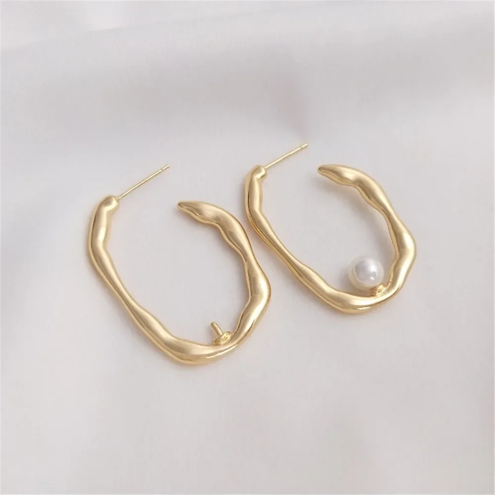 

14K Gold Plated Irregular U-shaped pearl stud with half hole S925 silver needle diy earpiece