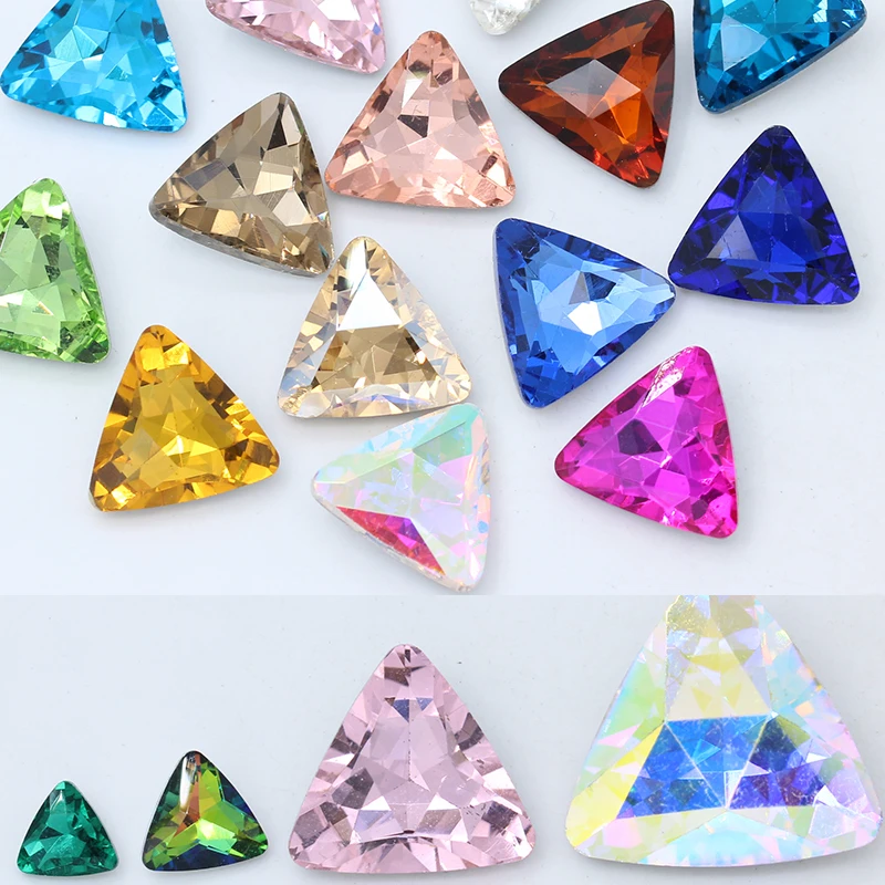 24-colors 8-23MM Crystal Glass triangle Fancy Stones fashion point back crystal  rhinestones for Jewelry Garment Accessories