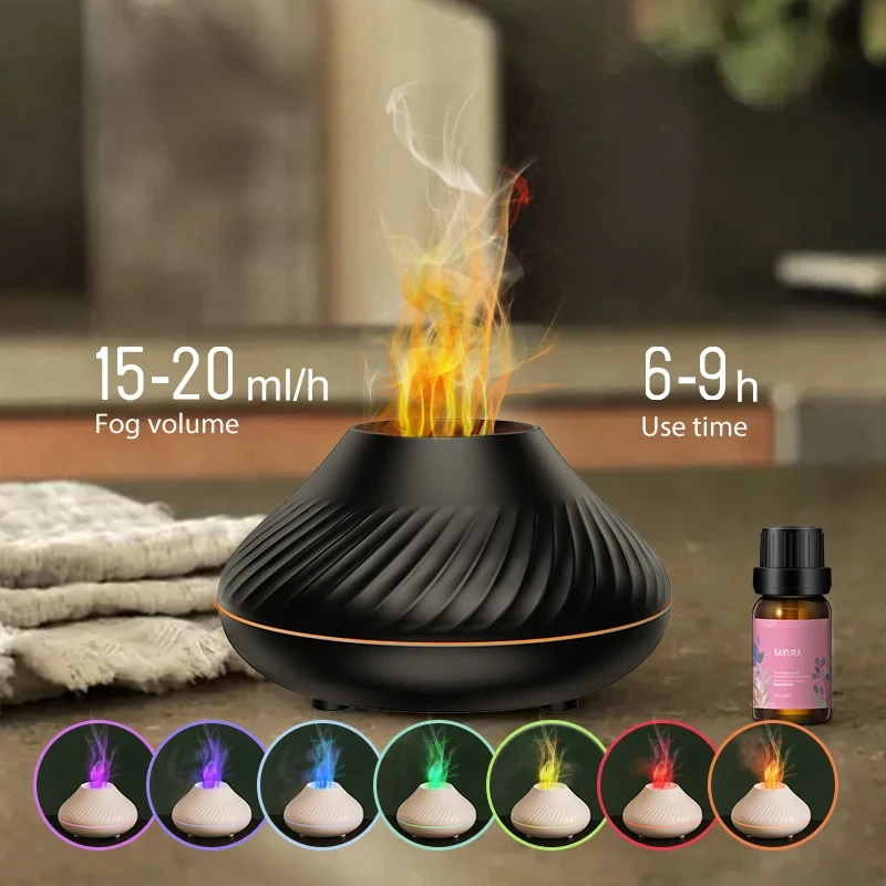 Volcanic Aroma Diffuser Essential Oil Lamp 130ml USB Portable Air Humidifier with Color Flame Night Light