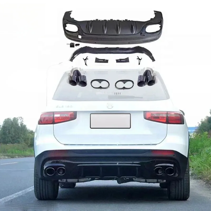 45 Style Car Rear Diffuser Lip Kit Muffler Exhaust PP Material for GLB Class GLB200 GLB180 GLB250 2020-2022 - Car Bodykit