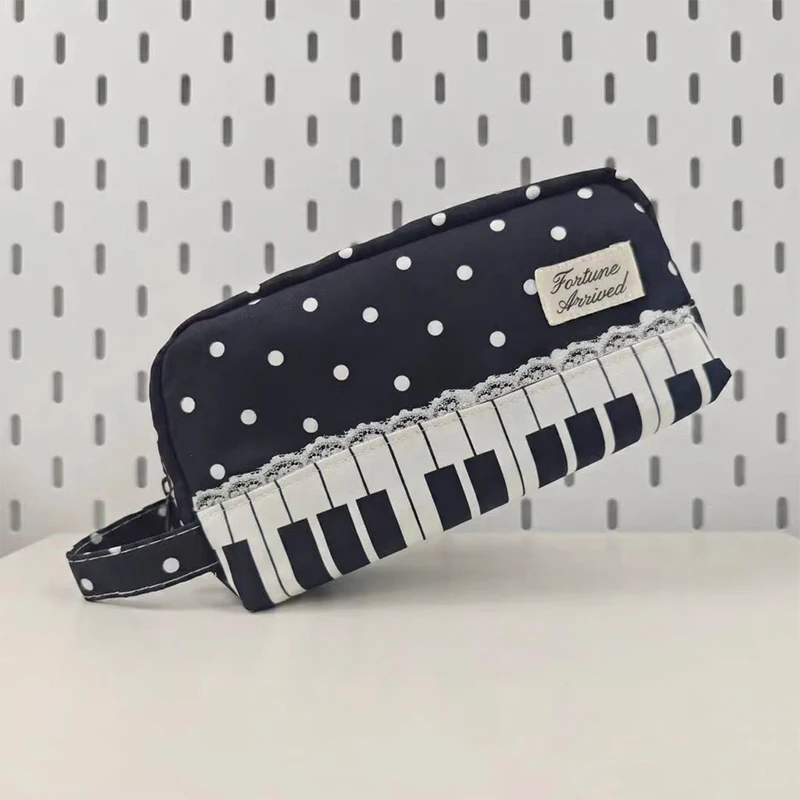 Polka Dot Lace Piano Key Coin Purse Multi-layer Pencil Stationery Storage Bag Cute Lace Trim Wallet For Girl Portable Makeup Bag