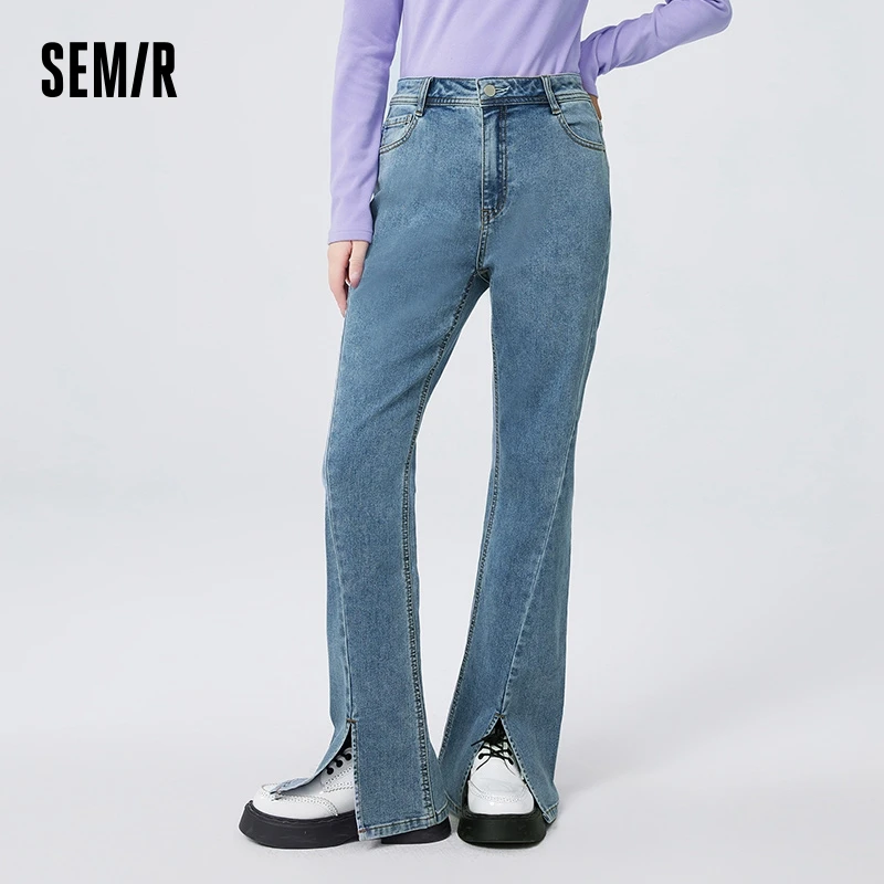 Semir Jeans Women Slit Flared Pants Winter Handsome Retro Fashion Trousers