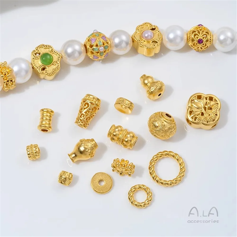 Z445 Vietnamese Sand Gold Zirconium Round Bucket Wheel Beads Large Hole Beads Running Ring Spacer Beads Diy Jewelry Accessories