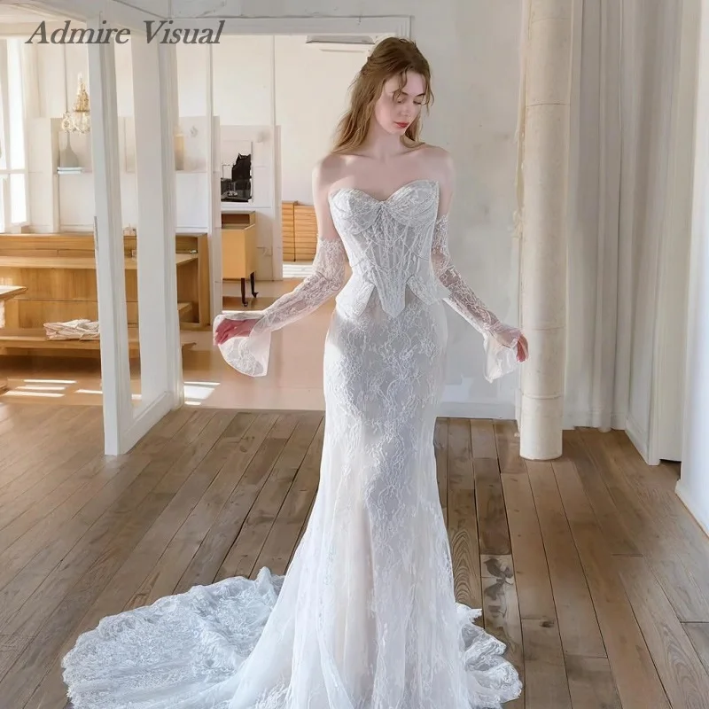 

Свадебное платье Admire Visual: комплект с кружевом, без бретелек, с открытыми плечами, с бисерной отделкой, индивидуальный пошив для невесты
