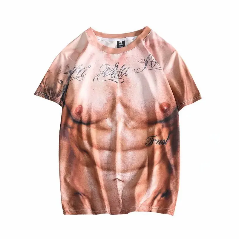 3D Brave Men's Muscle Dress Muscle Men's T-shirt Personalized and Realistic Cosplay False Chest Muscle False Abdominal Muscle Ha