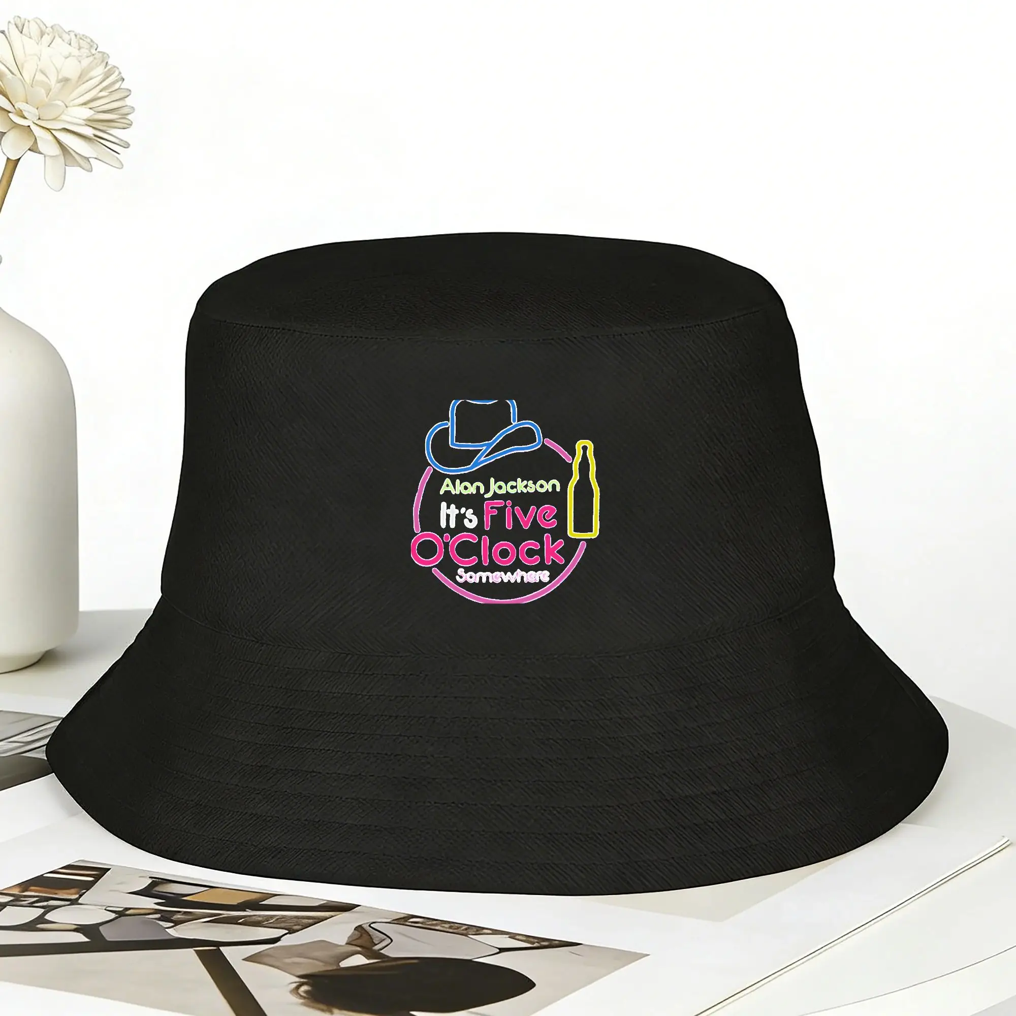 Alan Jackson Its Five oclock Somwhere Neon Bucket Hat Spring  Vintage Fisherman Hats Outdoor Graphic Sun Hats