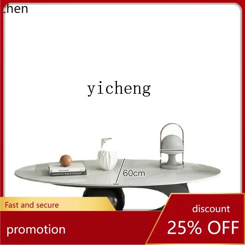 

ZMLStone Plate Coffee Table Light Luxury Modern Home Small Apartment Living Room Minimalist Oval