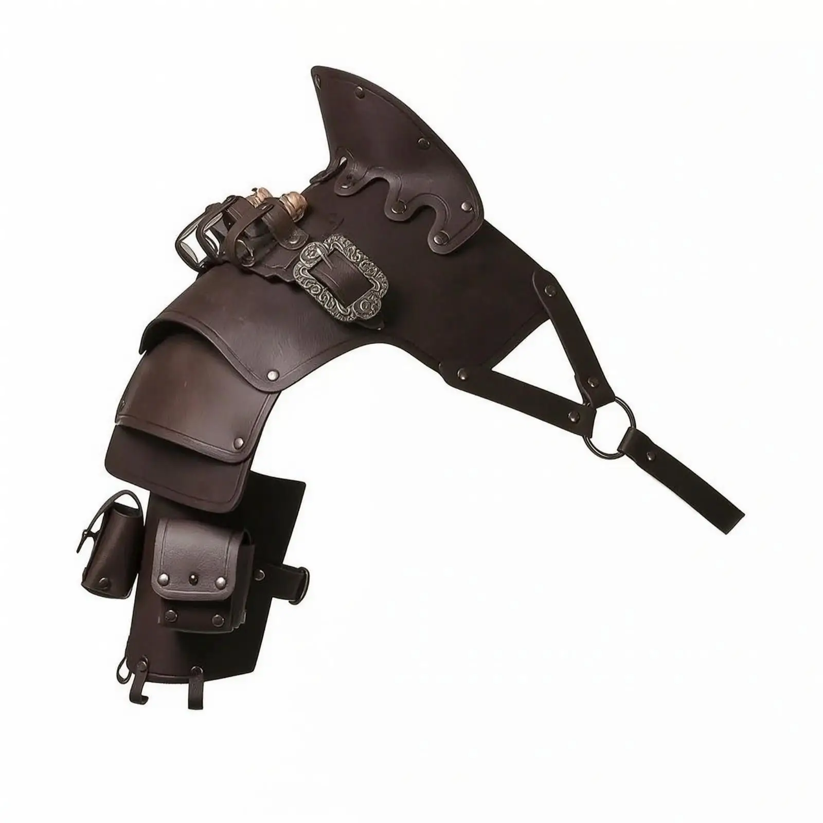 Leather Shoulder Armor Cosplay Pauldron with Overlapping Curved Plates for Medieval Themed Events Historical Warrior Costume