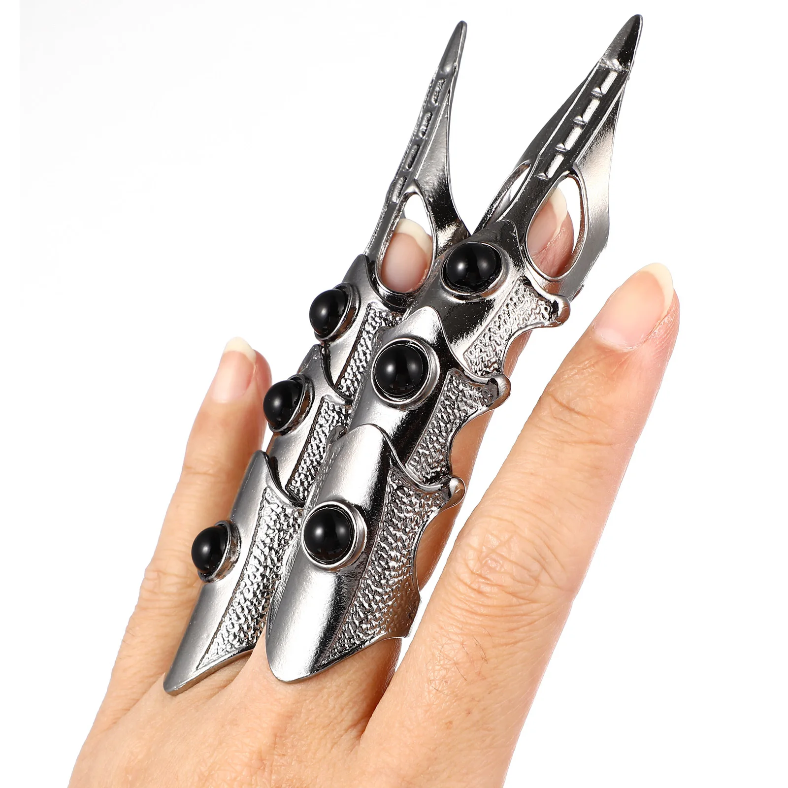 

2Pcs Skull Full Finger Vintage Open Rings Gothic Halloween Costume Party Punk Jewelry Accessory Finger Gothic Rings