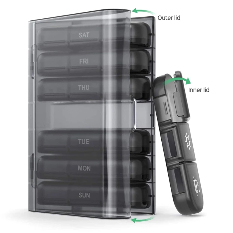 1 Piece Travel Pill Box Weekly Pill Organizer 3 Time A Daylight-Proof Pill Case Black Universal