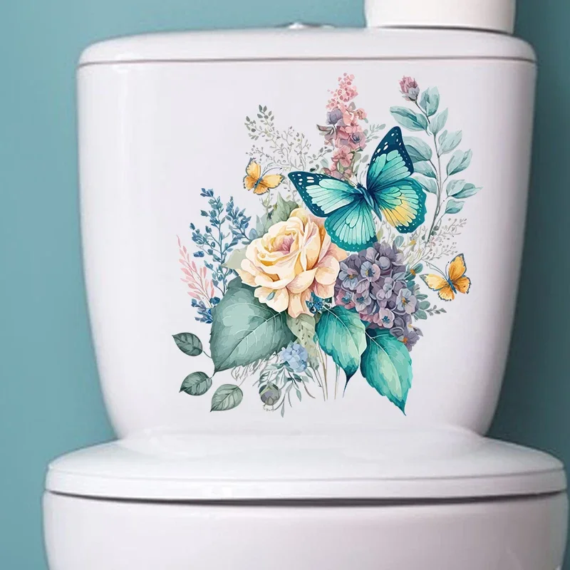 Dekorative Schmetterlinge Blumen Lustige Toilettenaufkleber Badezimmer Toilettensitzbezug Selbstklebende Toilette Vinyl Aufkleber Heimdekoration