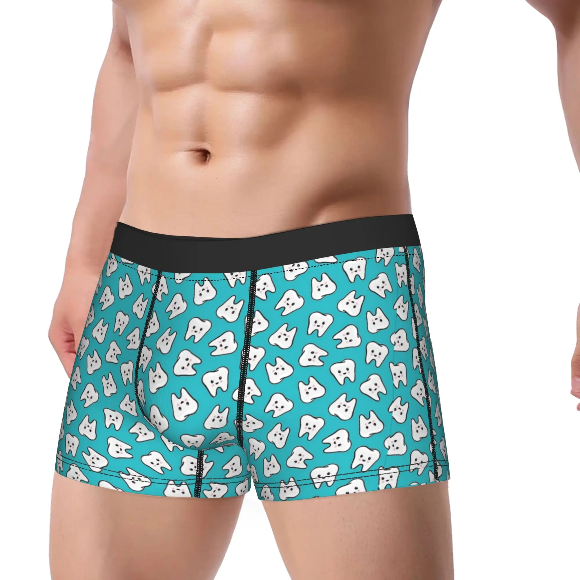 happy teeth on teal Underwear  Elastic Panties Print Shorts Briefs For Man Pouch Plus Size Boxer Shorts