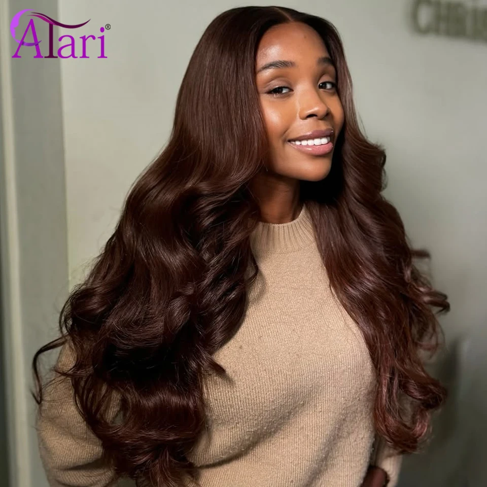 

Transparent 13x4 Lace Frontal Human Hair Wigs Brown Colored 180 Density Lace Front Body Wave Wig Pre Plucked Chocolate Brown Wig