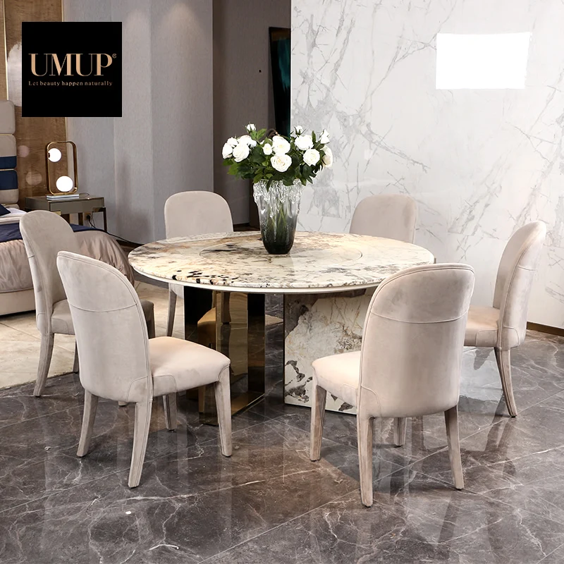 Kitchen Home Furniture Dining Room Table Set Modern 6 Seater Luxury Nature Marble Round Dining Table Sets