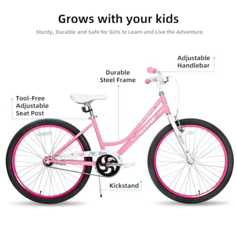 Bicicleta para niñas de 20 pulgadas para niños pequeños y edades de 2 a 13 años con ruedas de entrenamiento, soporte de freno de mano, 12, 14, 16, 18, 20 y 24 pulgadas