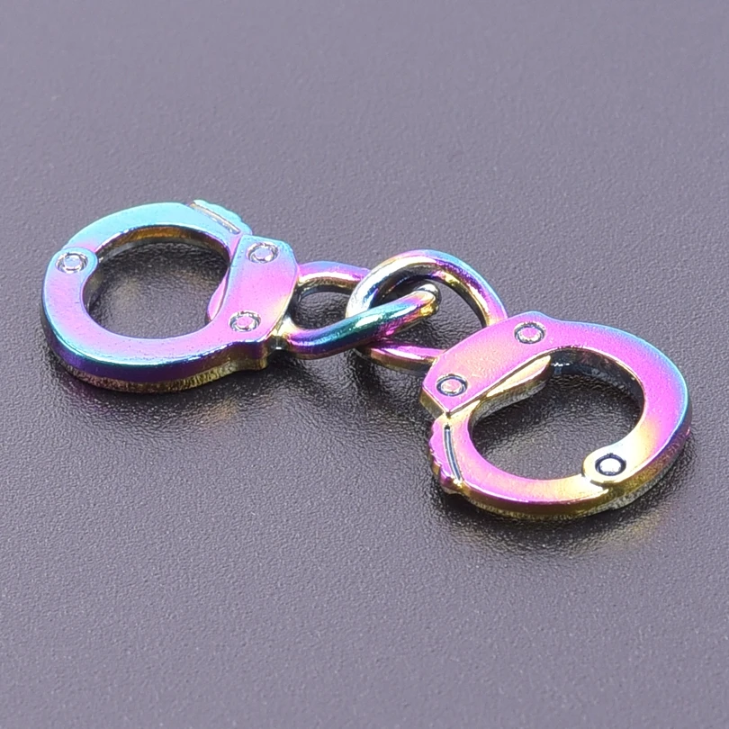 10pcs/Lot Handcuffs Pendant Rainbow Color Punk Accessories DIY Jewelry Making Supplies Metal Charms Wholesale Items For Business