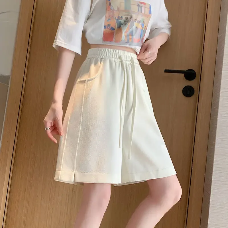 Women Thin High Waist Straight Leg Wide Leg Loose Natural Comfort Trendy Middle Pants Students 2025 Summer New Sportswear Shorts
