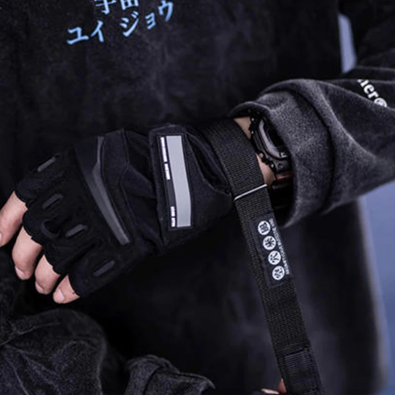 Hip Hop Tactical Half Finger Gloves Men's Techwear Cross-country Mountain Bike Motorcycle  Adjustable Fingerless Gloves Function