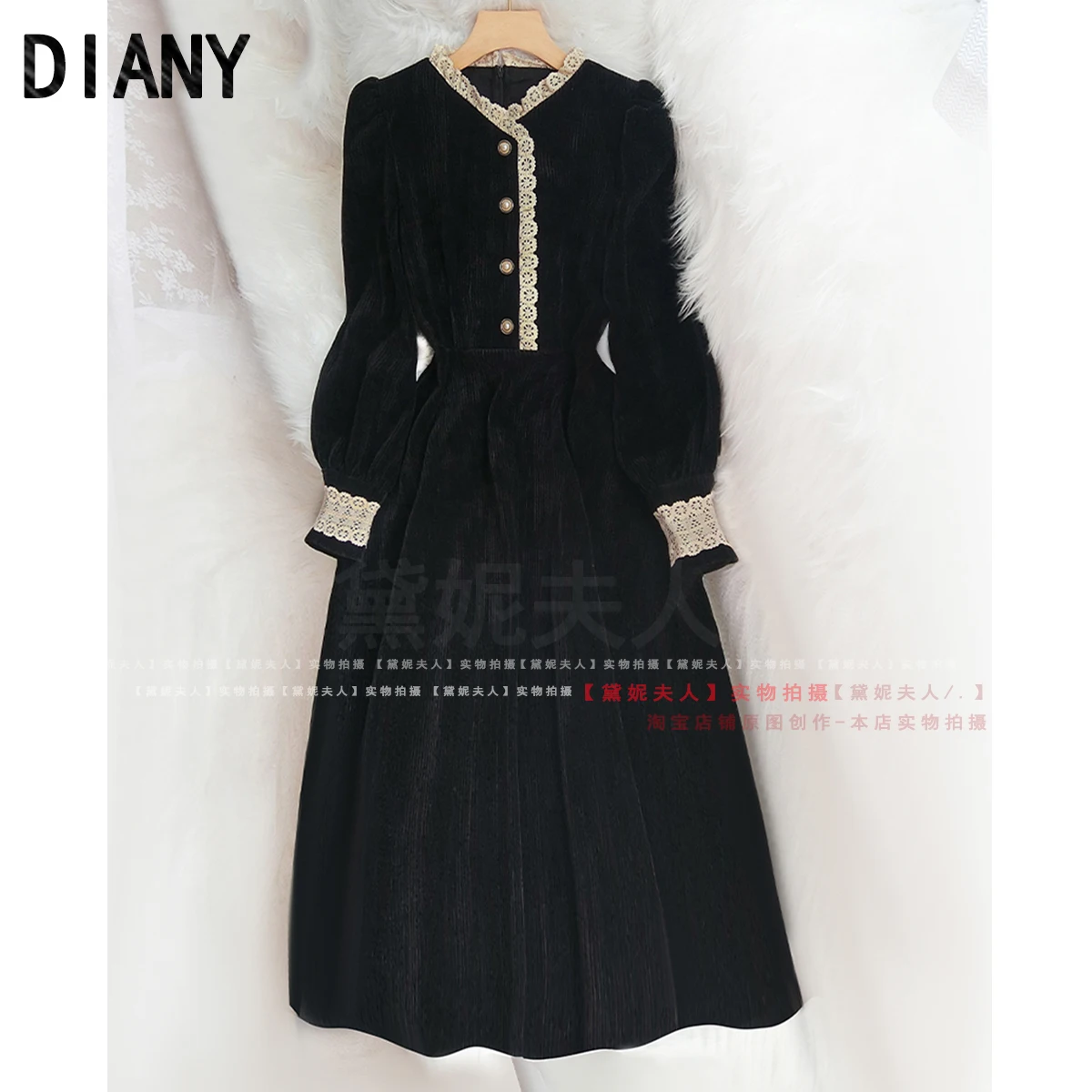 Spring, Autumn and Winter Corduroy Dress Mid-Length Black French Retro Temperament Small Hepburn Style Waist Hugging Slim Fit