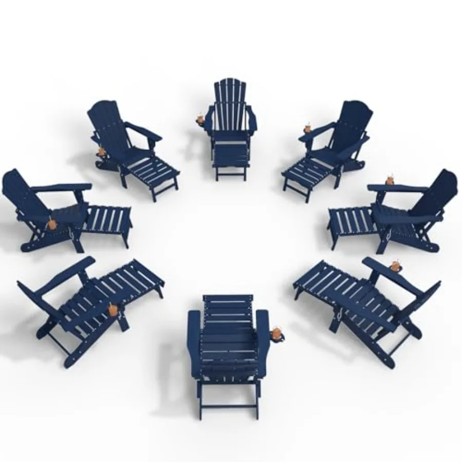

Регулируемые стулья Адирондак с выдвижной подставкой для ног, набор из 8 штук, складные стулья Адирондак из HDEP с подставкой для ног и подстаканником, все в одном комплекте.