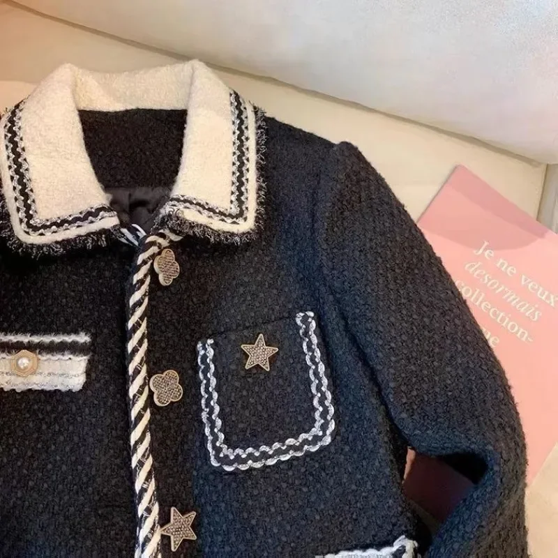French Style Lapel Small Fragrant Wind Coat Women's Short Spring Autumn Retro Jacket Contrast Color Five-Pointed Star Outwear