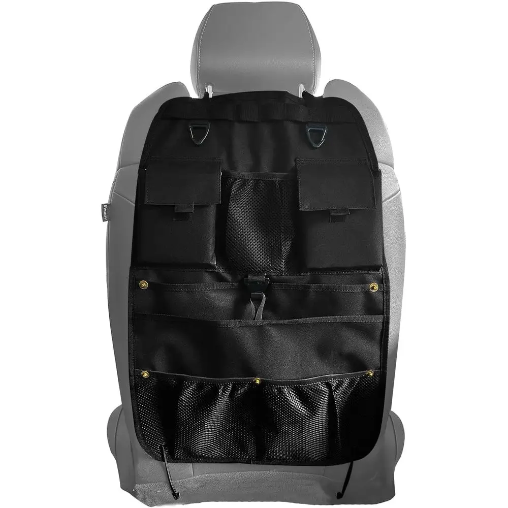 

Car Seat Back Organizer with Multiple Storage Pockets, Black Mesh and Fabric, Universal Fit