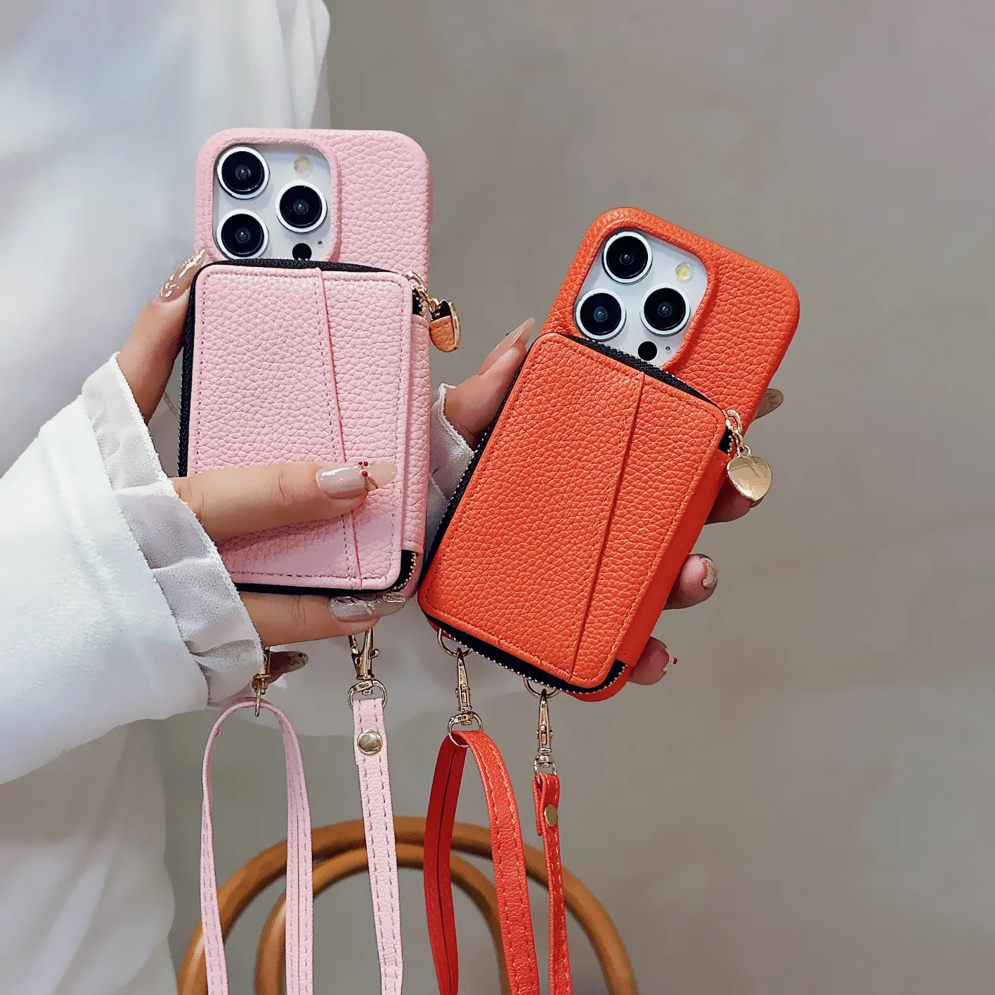 Zipper Crossbody Cards Bag Leather Wallet Case For iPhone 15 Pro Max 13 14 Plus 12 11 7 8 SE 2022 Lanyard Pocket Purse Cover