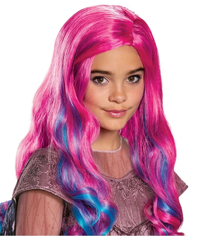 Peruka dla dziewczynek Descendants 3, polipropylenowa, standardowa, różowa, syntetyczna peruka dziecięca na imprezę, kostium, Descendants