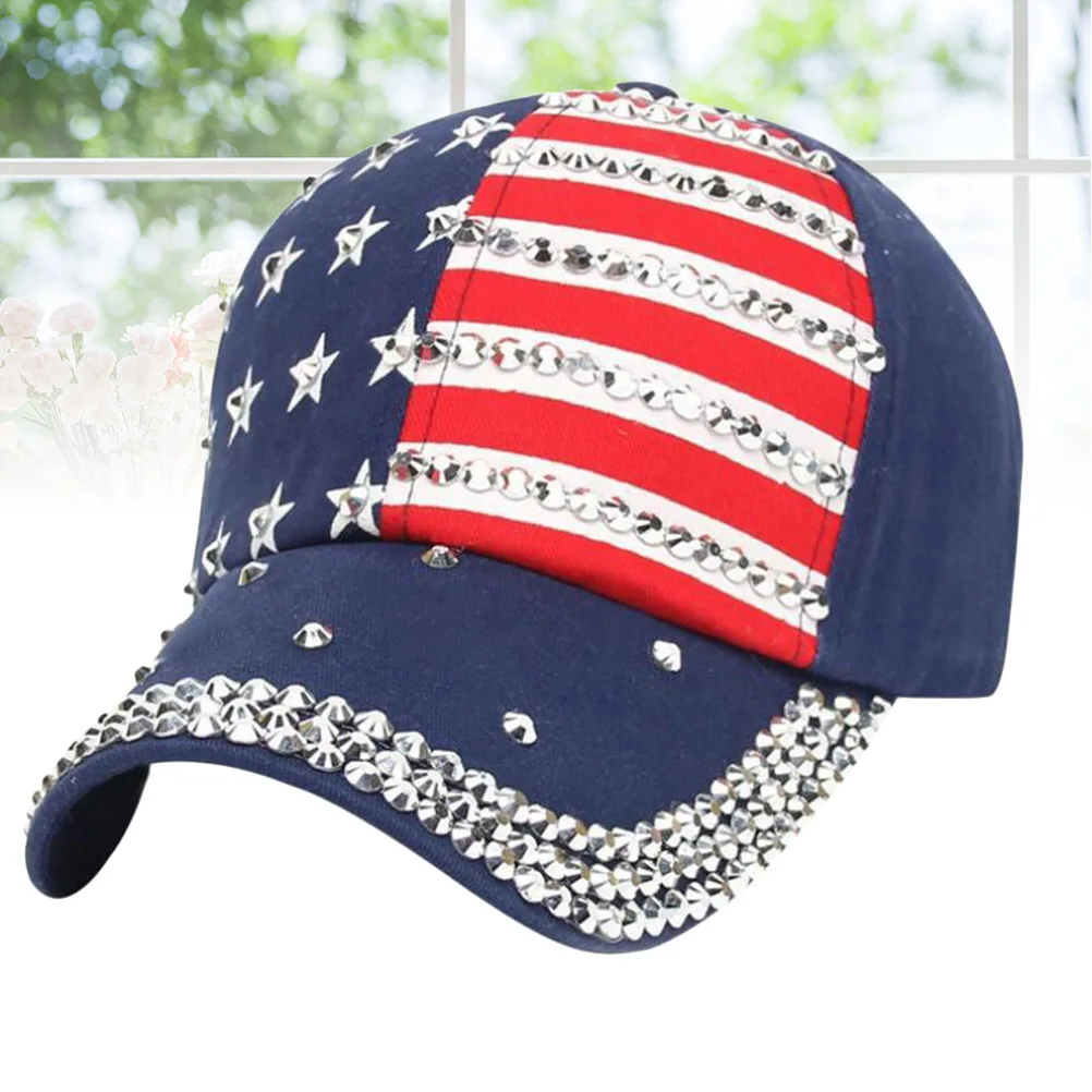 

Baseball Women Hat Usa Flag Rhinestone Womens Patriotic Hats for Blue Caps Woman