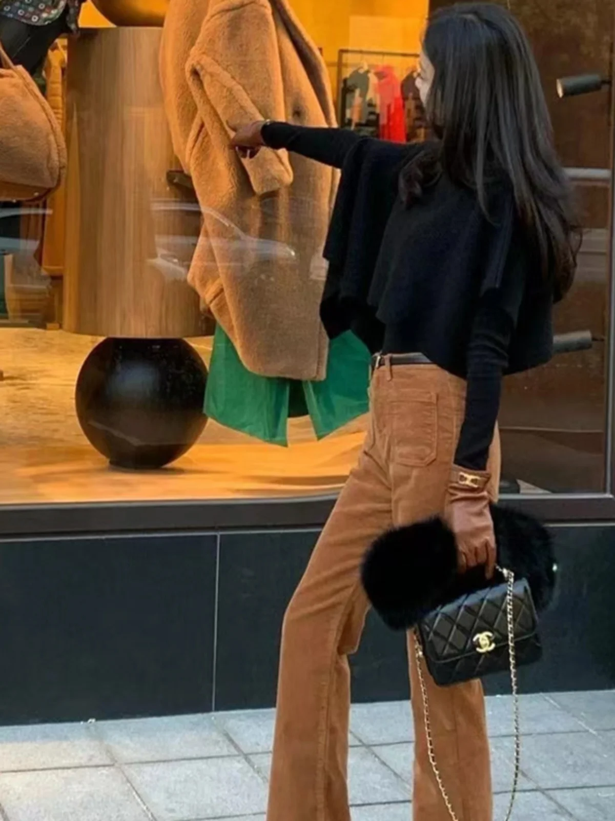 

Retro American Style Cotton Corduroy Pants with Pockets High Waist Slim Fit Casual Trousers for Women Autumn Spring Fashion