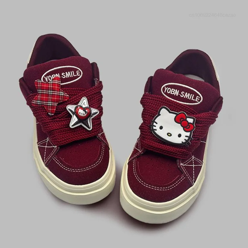 New Sanrio Hello Kitty Cute Shoes Luxury Designer Thick Sole Canvas Board Shoes For Women Spring Versatile Casual Sneakers Y2k