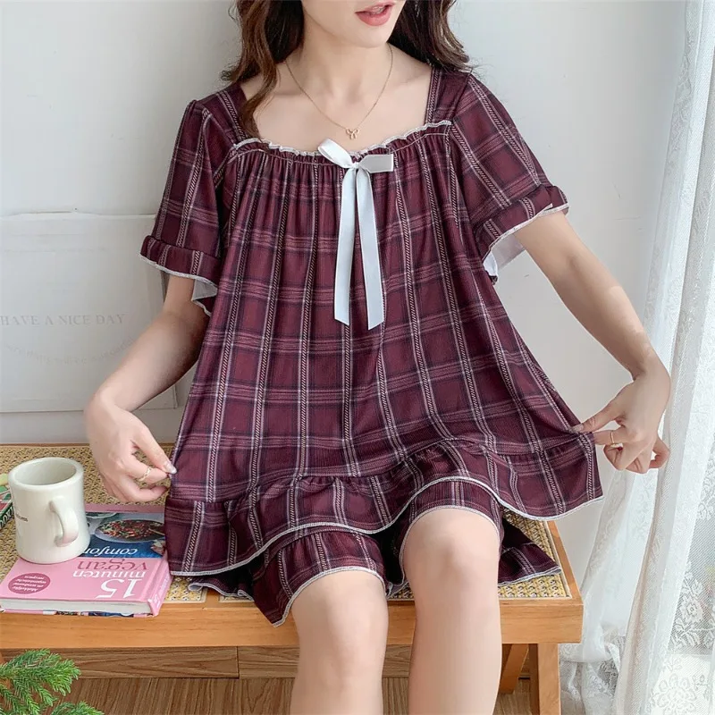 

150KG Extra Large Size Pajamas Set Women Summer Ice Silk Short-sleeved Shorts Loungewear Set Korean Printed Loose Home Clothes